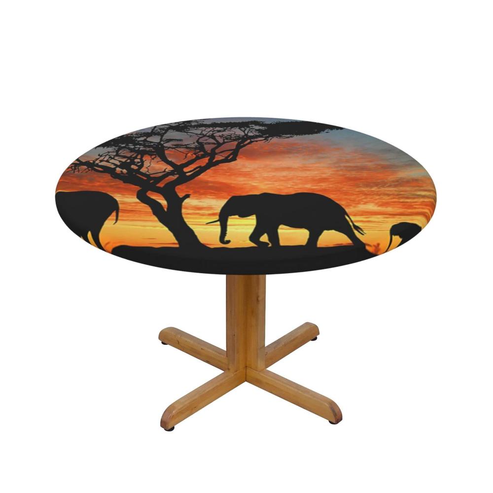 Afrikanische Elefanten-Runde Tischdecke - Dekorative Küchentextilien für Esstisch Teetisch drinnen & draußen. Abwischbare Tischdecke mit exotischem Druck stilvoller Schutz & Ambiente