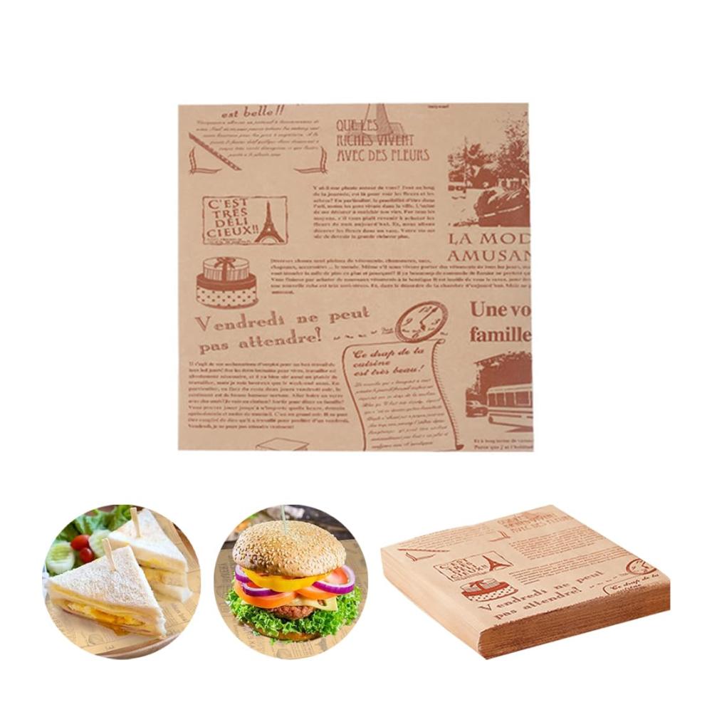 Backpapier 150 umweltfreundliche fettdichte Bögen im nostalgischen Zeitungsdruck-Stil für perfektes Backen von Brot Sandwiches Burgern Pommes und mehr (25 x 25 cm) - Ideales Geschenk