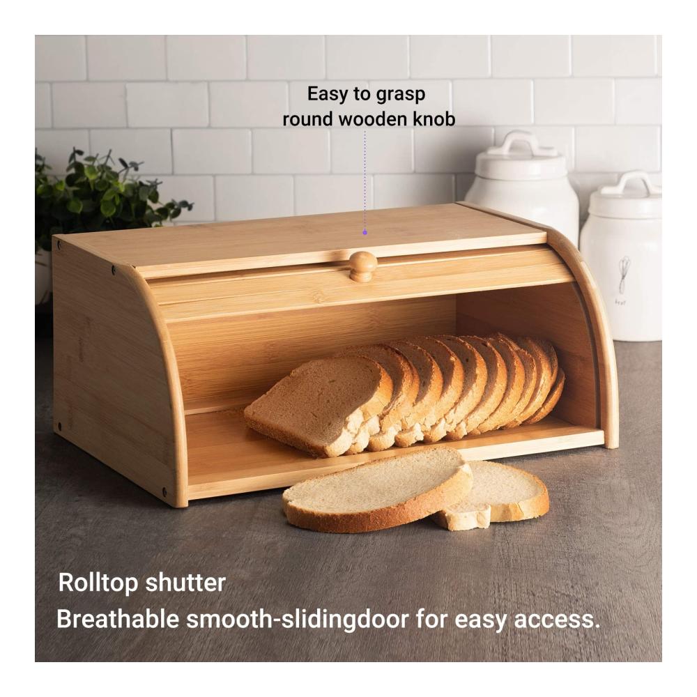 Hübscher Brotkasten aus Natürlichem Bambus - Großer Brotkorb mit Roll-Deckel | Brotkästen für Küche | Eco Bread Box zum Frischhalten von B