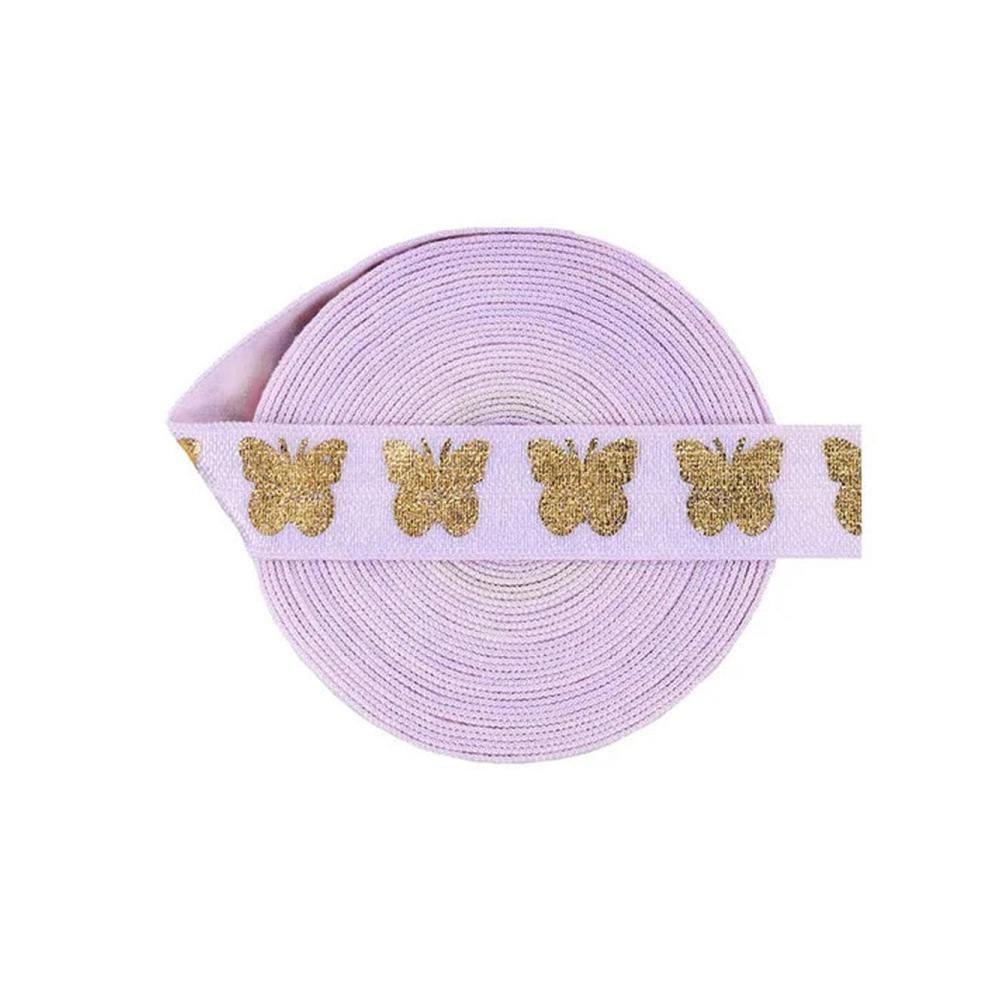 Gold Schmetterling Foliendruck Elastisches Spandex-Stirnband – 2 5 10 Yards – Flexibles Haargummi für DIY-Näharbeiten – 15mm Breite – Leichtes Orchideenfarbenes Stirnband Tutu-Zubehör