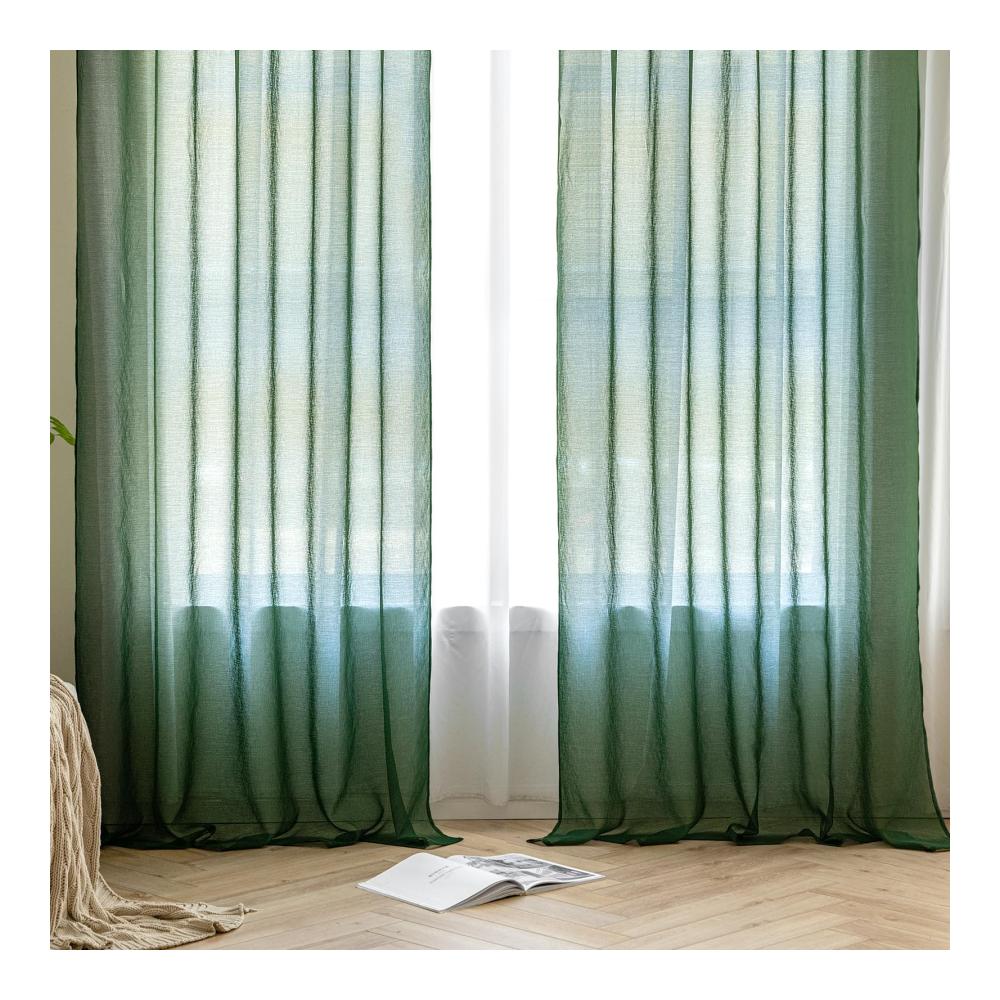 2er Set Gardinenschals Dunkelgrün 140x145 cm | Sheer Voile Vorhänge für Wohnzimmer und Schlafzimmer | Transparente Gardinen mit Kräuselband und Ösen | Stilvolle Fensterdekoration