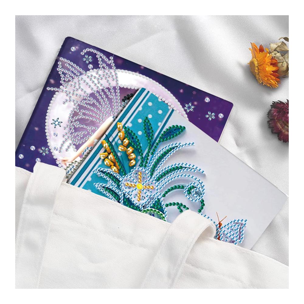 Diamant Malerei Notizblock für Erwachsene | 100 Seiten | Weiß | Schulbedarf | Schulanfang | Skizzenbuch | Ideales Geschenk für Geburtstag und Weihnachten | Blauer Phalaenopsis Blume