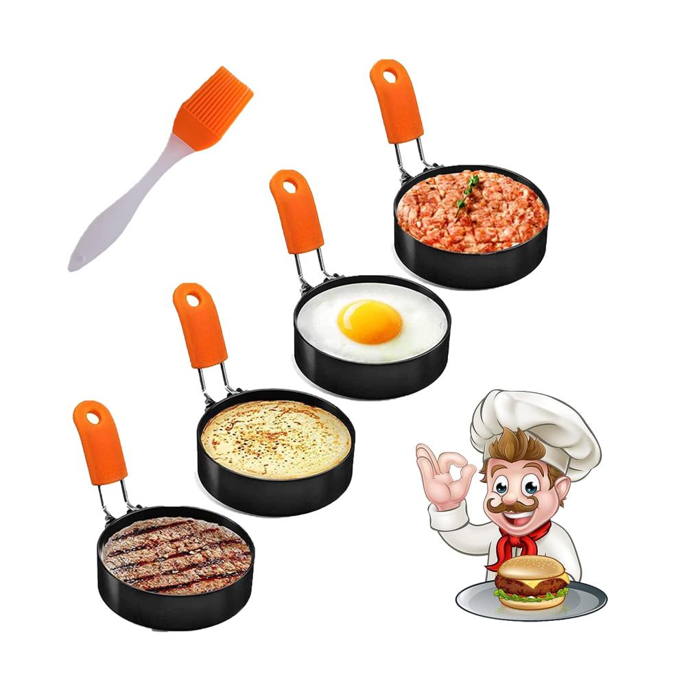 Omelettpfannen Cozii 4er Pack Edelstahl Eierringformen für perfekte Eiervariationen - Antihaft-Metallformkreise für Spiegelei-McMuffin-Sandwiches Braten & mehr! Ideal für Frühstückskreationen