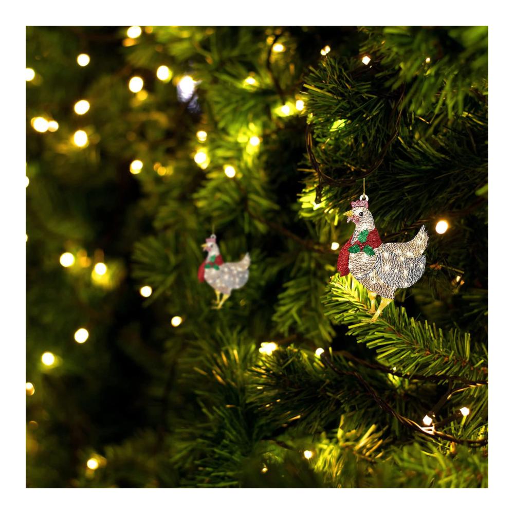 Spitzen 4 Stück Weihnachtsdekorationen Leuchtendes Huhn mit Schal für festliche Feiertage! Perfekte Ergänzung für Ihren Weihnachtsbaum und Erntedankfest