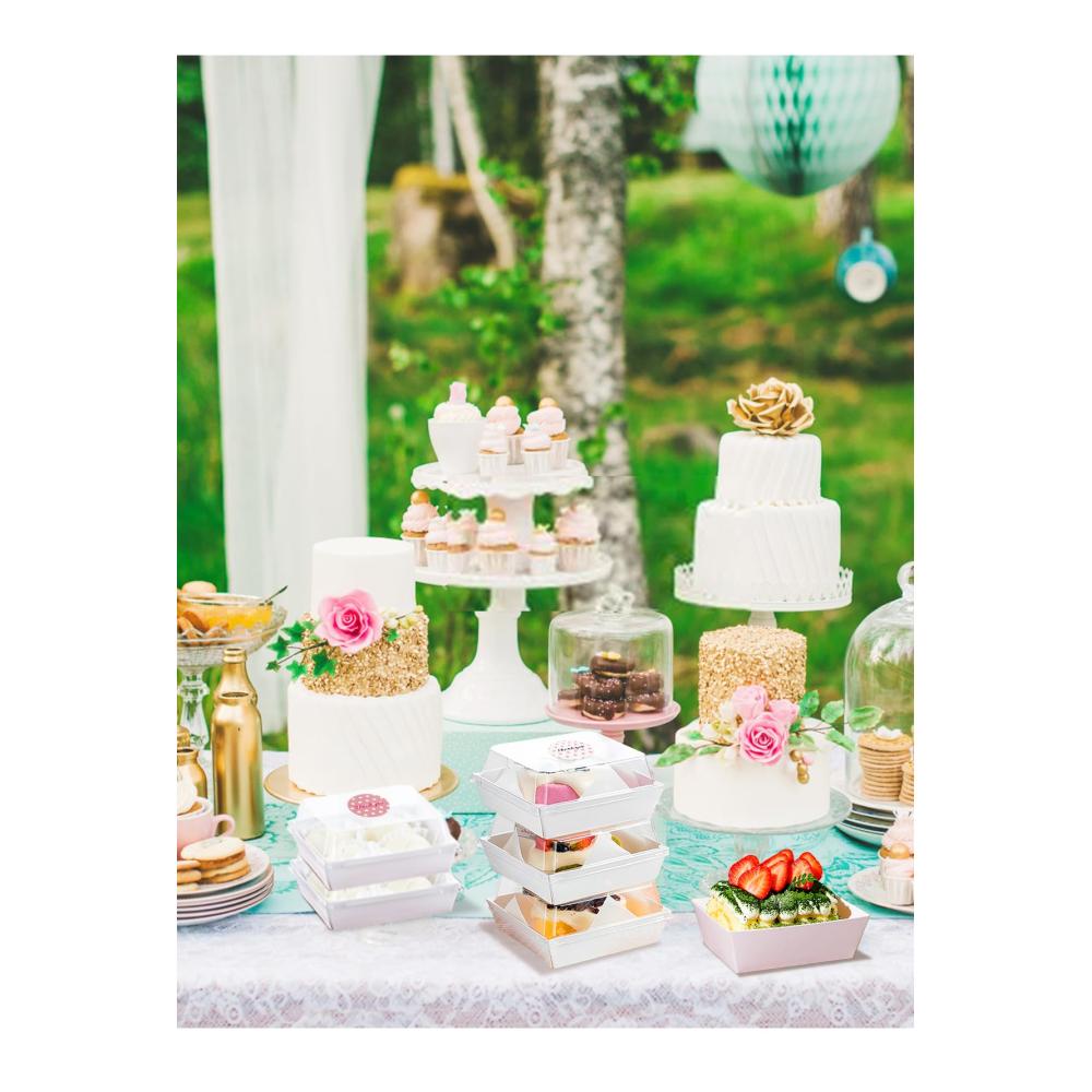Praktische Kuchenbehälter & Lebensmitteltransportboxen - CoKeeSun 30er Set Pappe 12cm mit Transparentem Deckel Backpapier & Aufkleber Ideal für Cupcakes Sandwiches Macarons - Take Away Option (Weiß