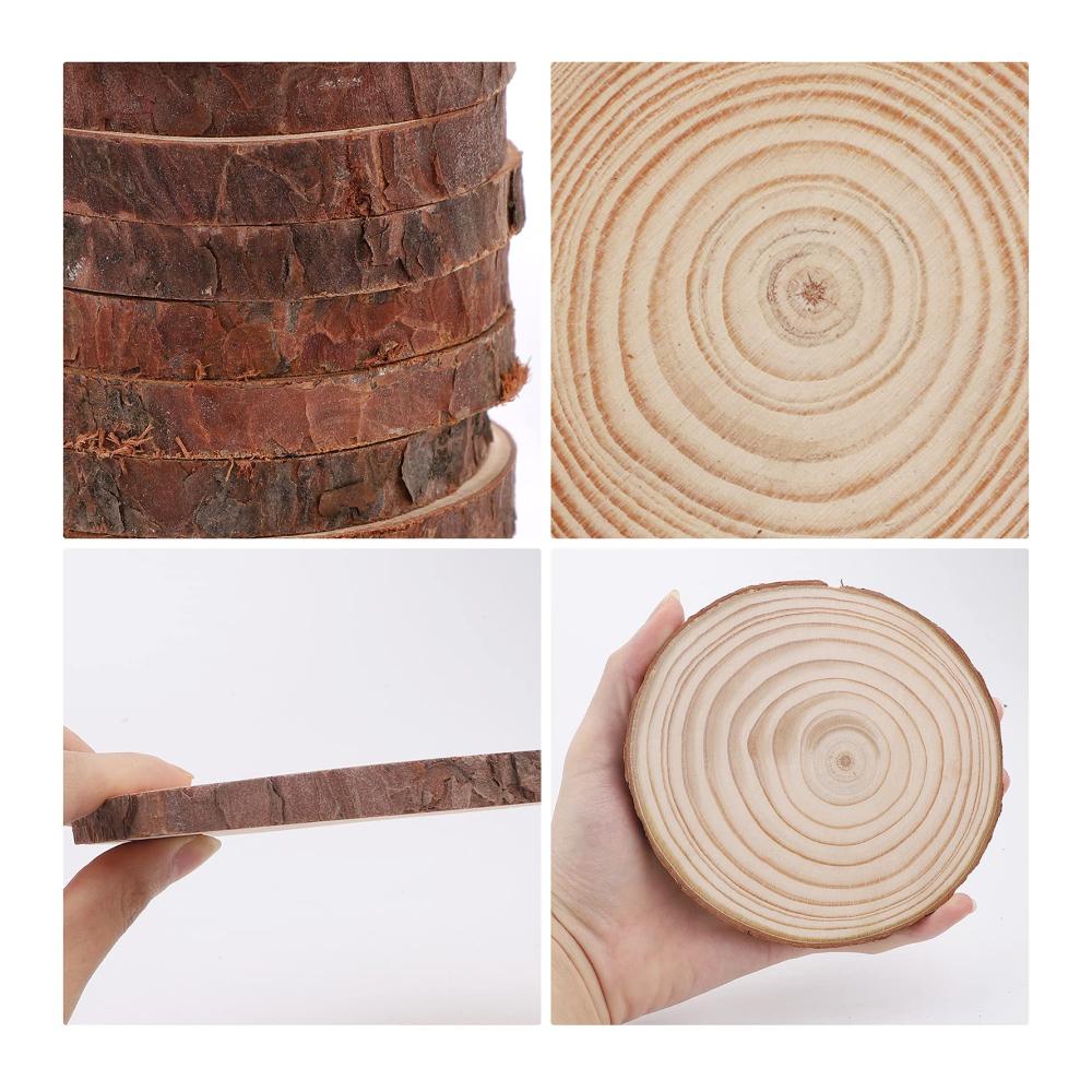 Natürliche Holzscheiben 10 Stk. Ø12-13cm - Bastelscheiben aus unbehandeltem Holz für DIY-Projekte Holzwerken Dekoration - Runde Baumscheiben mit Rinde