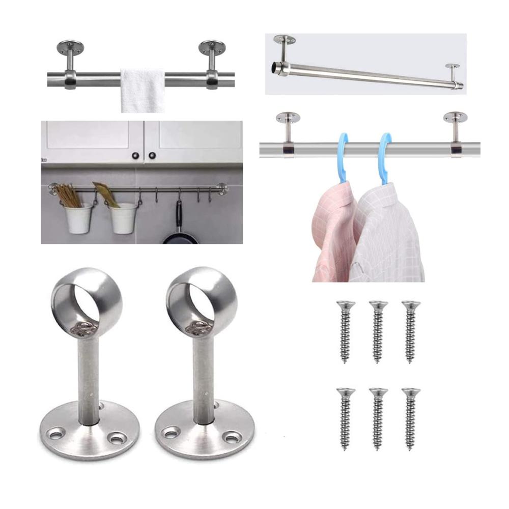 Stangenauflagen 2x Edelstahl Decken- & Wandhalterung für Gardinenstangen | Robuste Kleiderstangen-Halter für Schrank & Garderobe | Praktische 22mm Auflageträger inklusive