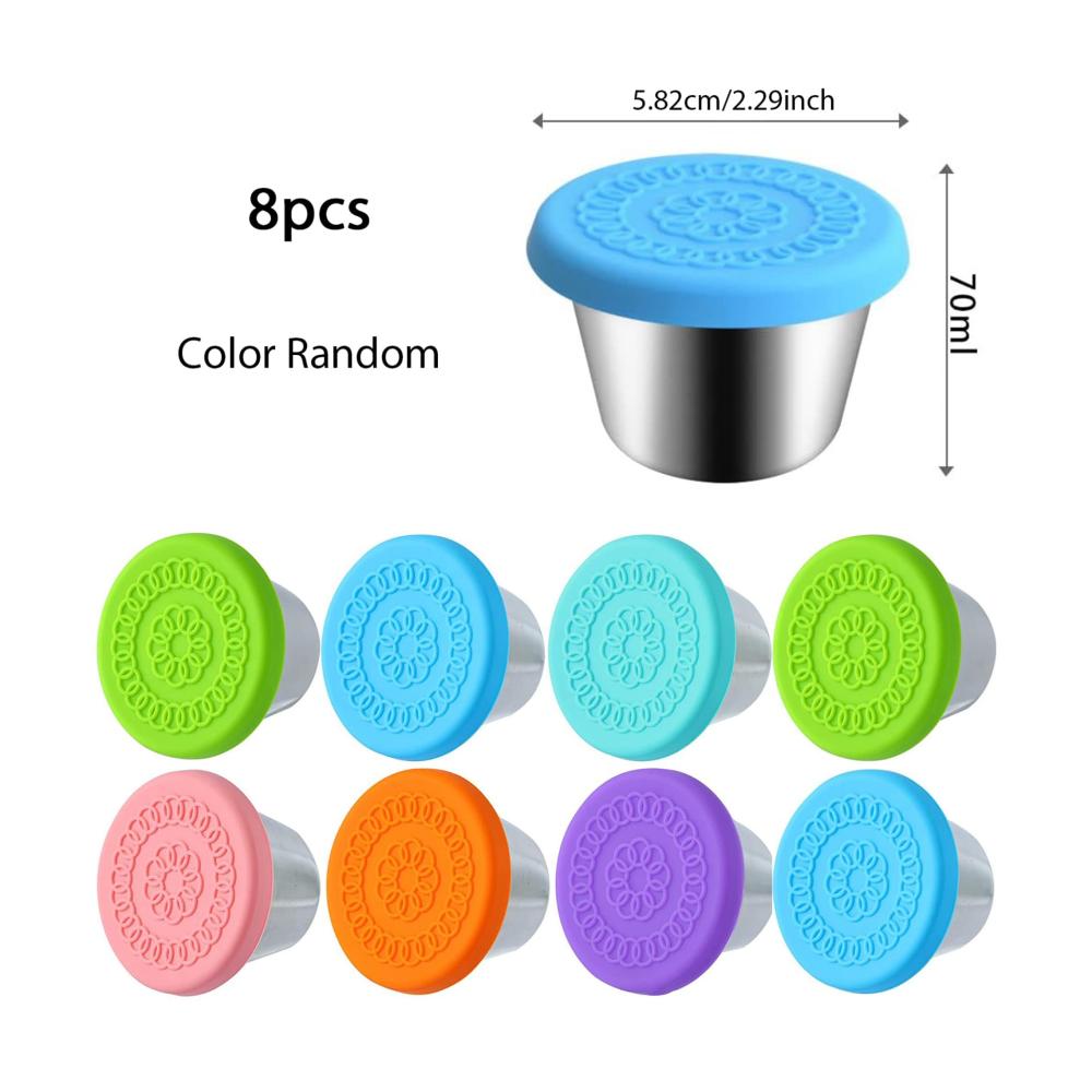 Bento Boxen Salatdressing Container To Go 8-teiliges Edelstahl Gewürz Set | Wiederverwendbare Soße Töpfe für Mittagessen & Picknick | Praktische Lebensmittel Container mit Deckel - 70 ml