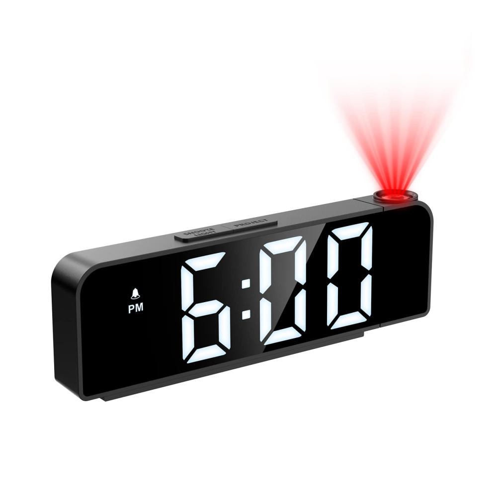 Digitale LED Projektionsuhr mit Snooze-Funktion | Wecker mit 7-9 LED-Anzeige & Temperaturanzeige | Dimmbarer Wecker für Schlafzimmer & Büro