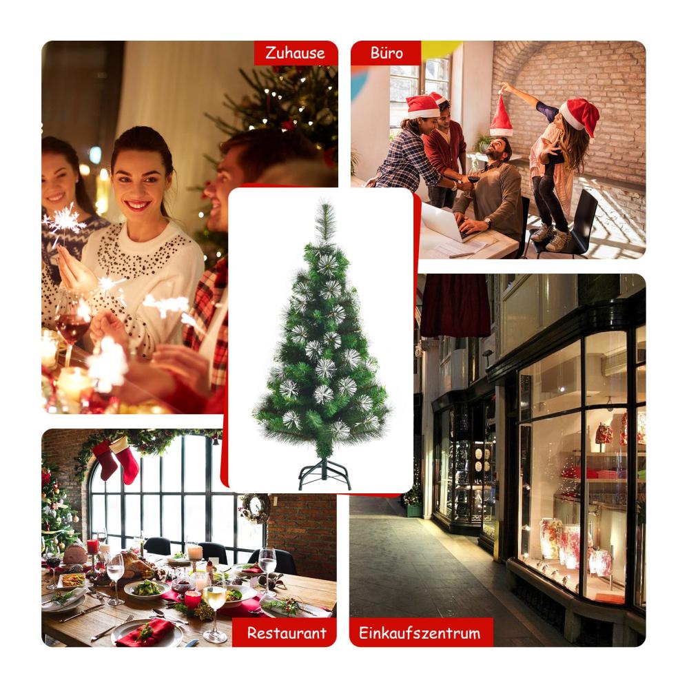 Erleben Sie festliche Magie 120 cm Künstlicher Weihnachtsbaum mit 160 verschneiten Zweigen! Stilvoller Christbaum für Zuhause Büro & Eingangsbereich. Inklusive stabilem Metallständer & praktischem Klappsystem für mühelose Aufbewahrung. Verschönern Sie Ihr Fest mit diesem zauberhaften Tannenbaum
