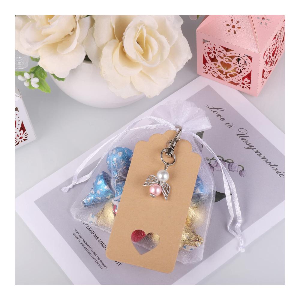 30 Stück Schutzengel Anhänger Schlüsselanhänger-Packs Perfekte Gastgeschenke für Taufe Hochzeit Party & Weihnachten. Inklusive Organza- und Kraftpapierbeuteln