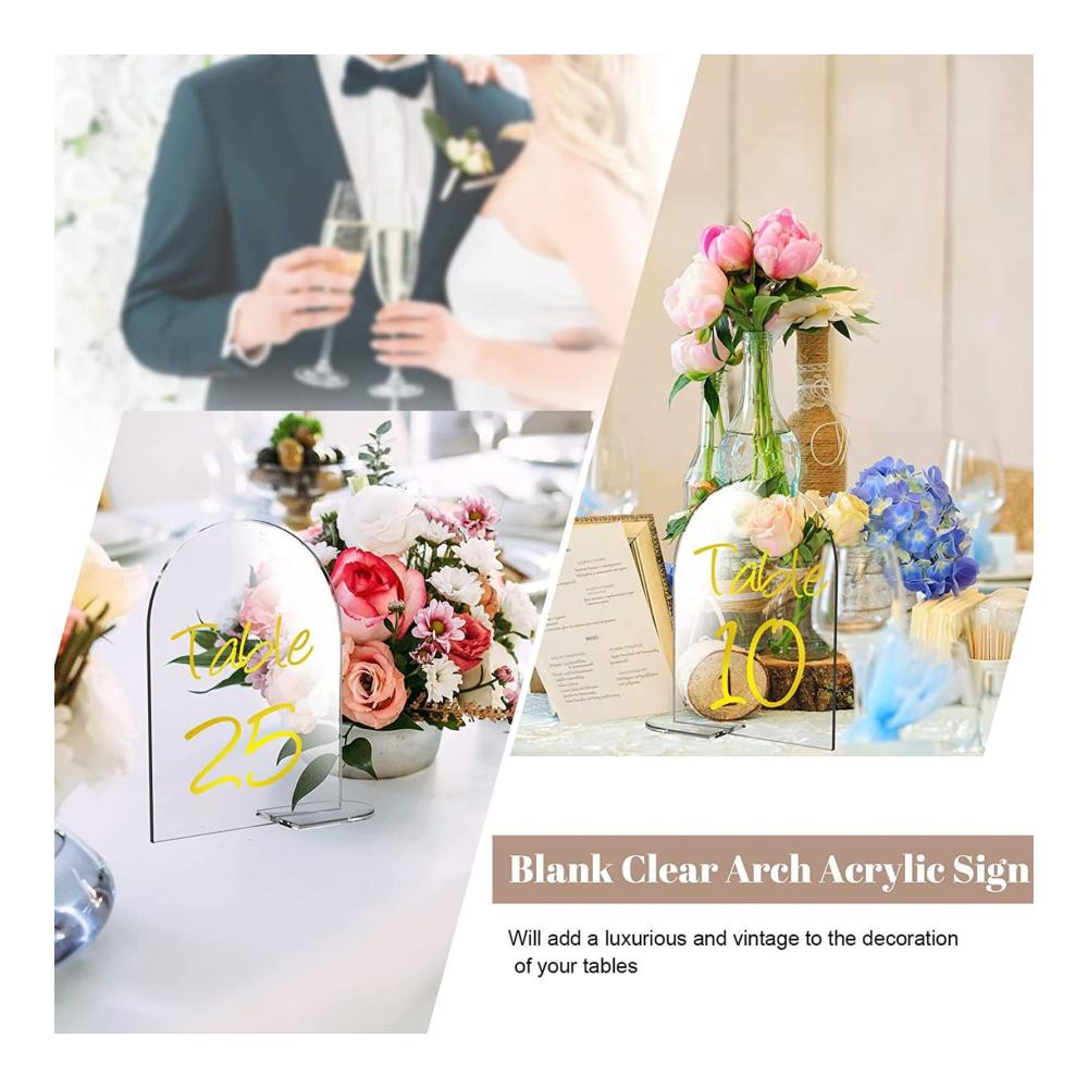 Organisieren Sie Ihre Veranstaltung stilvoll mit diesen 5 transparenten Acryl-Tischkarten! Elegant gebogen und halbkreisförmig ideal für Zuhause oder Partys