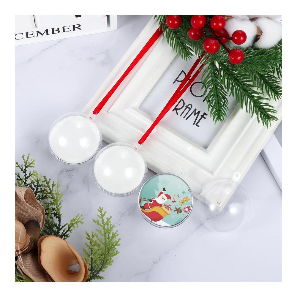 10 Stück Weihnachtlicher Baumschmuck Anhänger | Doppelseitig Personalisierbar MDF Sublimationsdruck | Transparente Kugel | Blanko Weiße Deko (2024