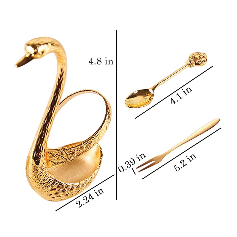 Exquisites Besteckset Goldene Kaffeelöffel und Dessertlöffel mit elegantem Schwan-Design - Perfekt für besondere Anlässe und Dekorationen - Hochwertiges Edelstahl 6-teiliges Obstg