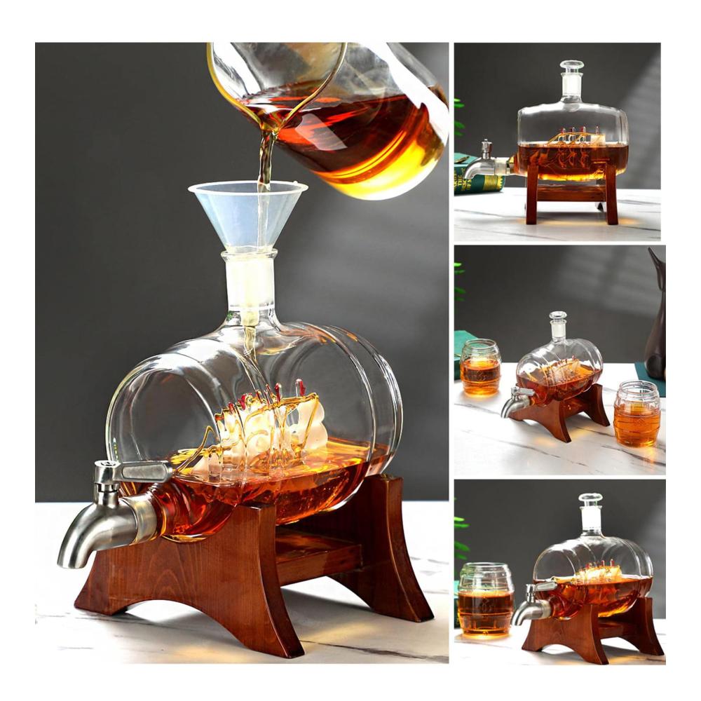 Whisky-Fass-Dekanter 1000 ml - Antiker Spender für Likör Bourbon & mehr - Elegantes Serviergeschirr für die Hausbar - Ideales Geschenk für Männer und Papa
