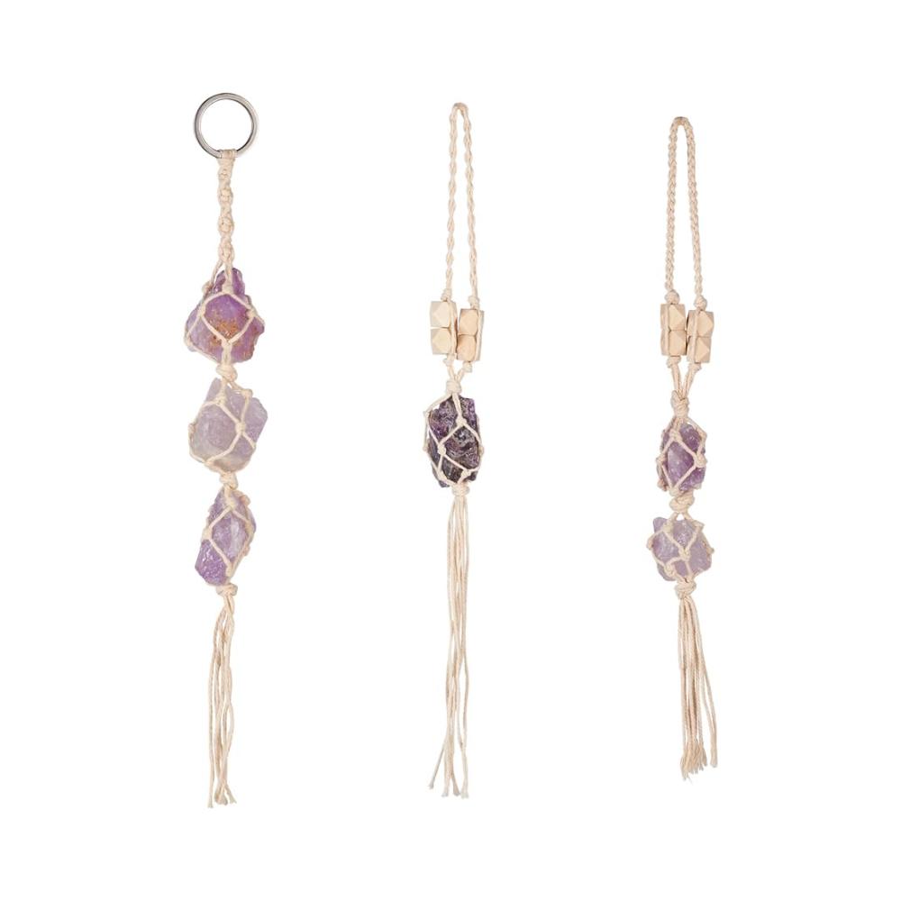 Entdecken Sie die Kunst des Perlenwebens Exklusives Zubehör-Set mit 3 natürlichen rosa Edelstein-Anhängern perfekt für Festival Party und Heimdekoration. Hochwertige Baumwollschnur und stilvolle Holzperlen inklusive