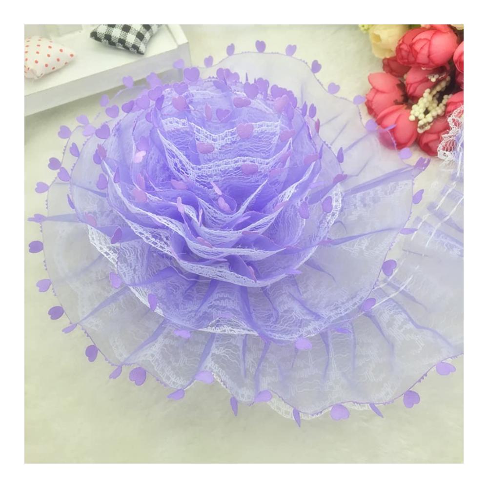 Edle Eleganz 5 Yards handgefertigte Organza-Spitze mit 2 Lagen verziert mit gerafften Plissee-Pailletten - Perfekt für exquisite Heimdekorationen! (Farbe Lila Größe 5 Yards