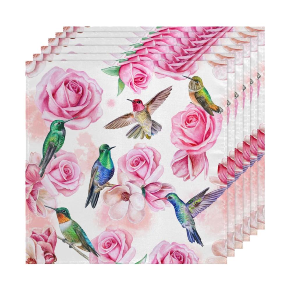 Hochwertige Stoffservietten mit Rosen-Magnolien-Kolibri-Design | Waschbar & wiederverwendbar | Perfekt für Zuhause Hochzeiten & Partys | Set mit 50 | 8 x 508 cm
