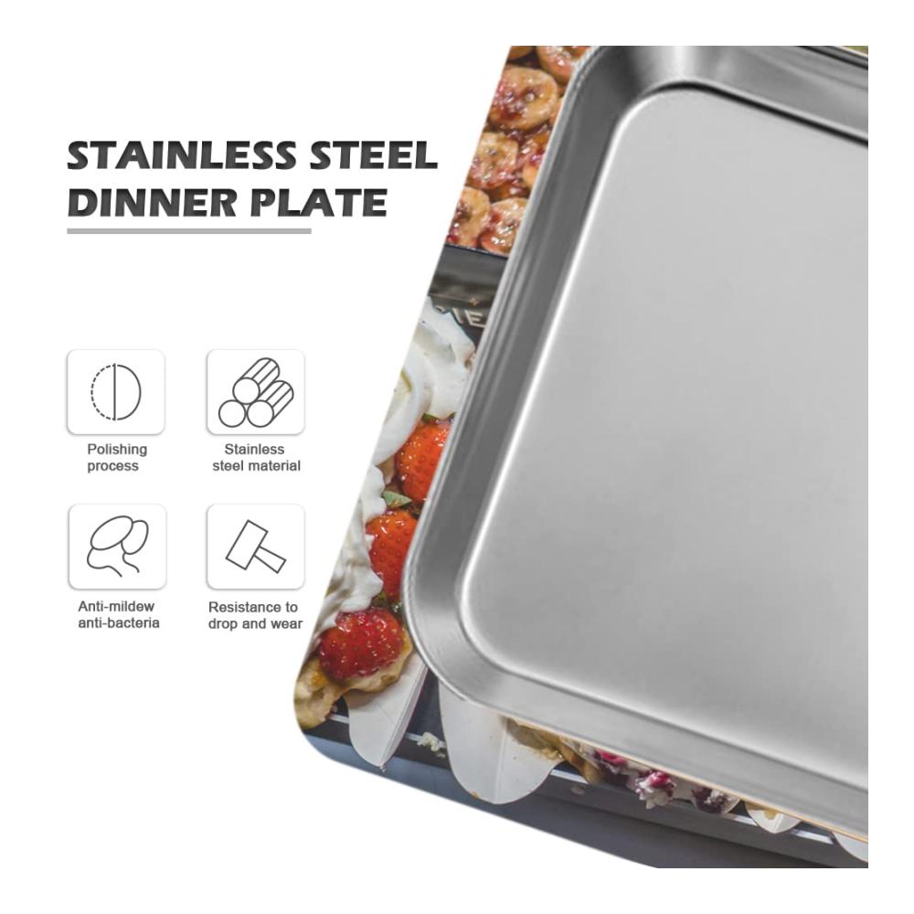 Yitexin 2er-Set Edelstahl-Speiseteller | Verdickter Metall-Geschirrteller für Lebensmittel | Quadratisches Serviertablett für Vorspeisen Steak Dessert & Salat | Robust & stilvoll