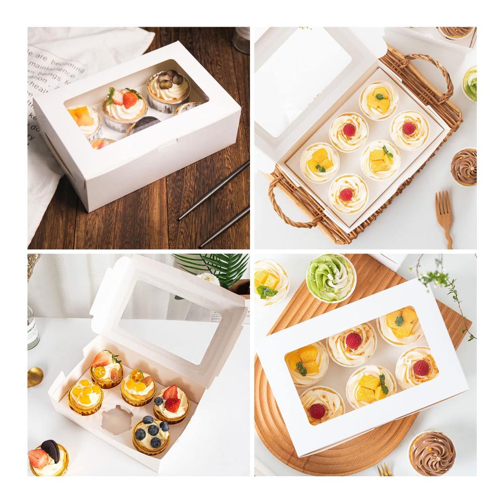 Kuchenbehälter 30er Cupcake & Muffin Boxen mit Fenster - Praktische Verpackung für 6er Cupcakes - Ideal für Geburtstage & Feiern - Stabil & Attraktiv - Weiß 24 x 16 x 7