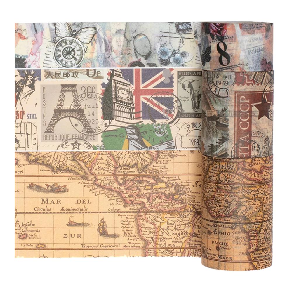 Antike Kartenmuster Washi Tape Set - 10 Rollen breites dekoratives Masking Tape für Kunst DIY Tagebuch Scrapbooking & mehr - Retro Klebebänder für kreative Projekte & Verpackung