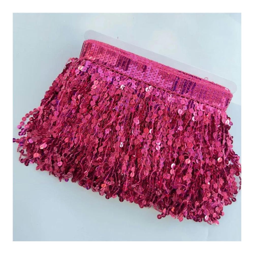Lateinamerikanische Tanzkostüm-Veredelung! 5 Yard Quasten-Fransenband mit Pailletten-Spitze 15cm breit DIY-Nähzubehör