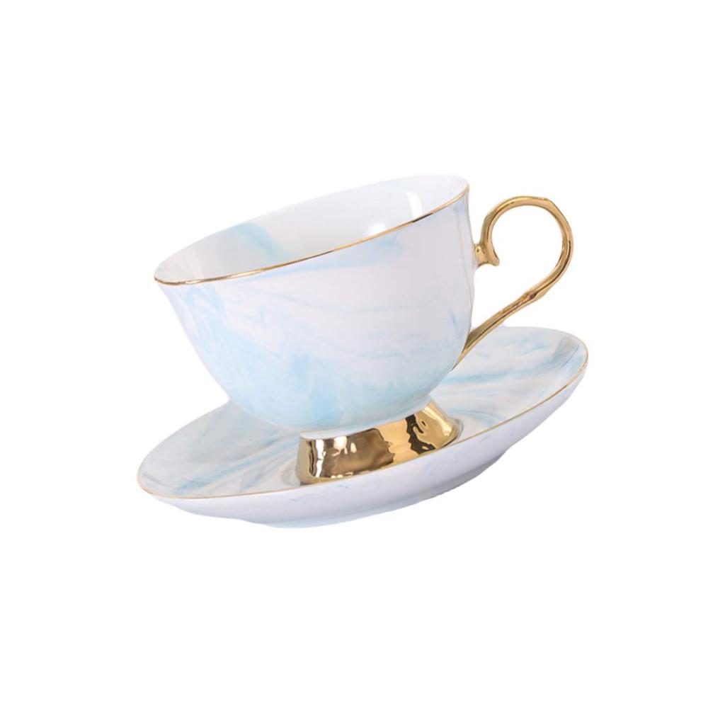 Exquisites Kaffeetassen- & Untertassenset 250 ml edler rosegoldener Rand stilvoller Marmor-Look aus hochwertiger Keramik für perfekten Genuss von Kaffee Tee Latte Mokka und mehr! Ideal für zu Hause oder