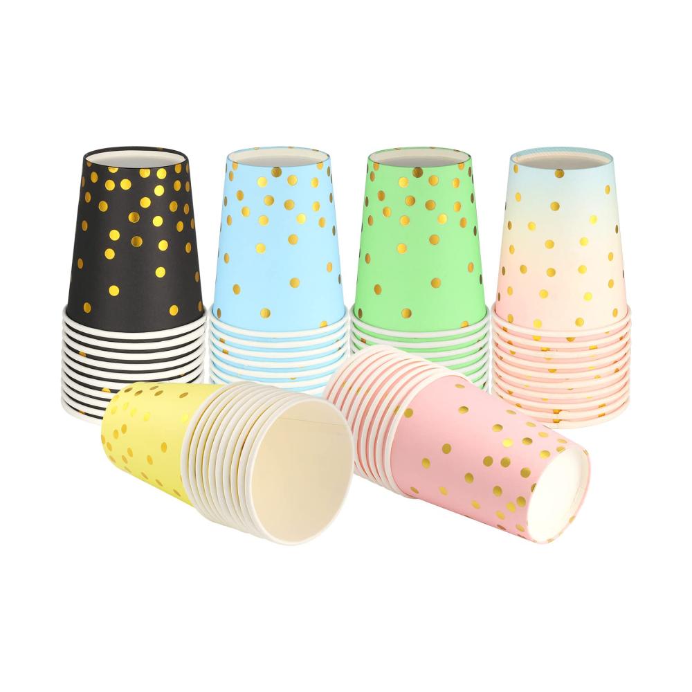 Fanshiontide 60 Stück Einweg Pappbecher 250ml Gold Dot Partybecher für Kinder DIY Partys – Perfekt für Kaffee Tee und mehr