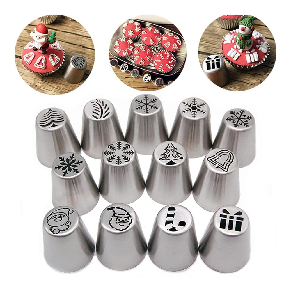 Weihnachtsblüten Spritztüllen Set 14PC - Profi Edelstahl Garniertüllen für Cupcakes Kekse & Kuchen Deko | Ultimative Backzubehör für festliche Geburtstags- & Weihnachtsfei