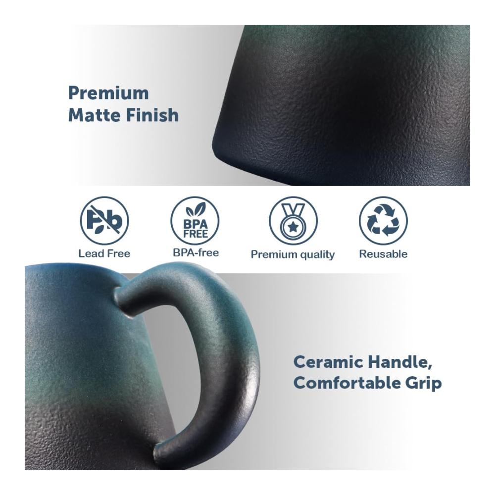 Entdecken Sie den Genuss Teetasse 420ml Keramik mit Edelstahl Teesieb & Deckel Große Teetassen Set in Blau-Schwarz Gradienten Henkel für entspannten Teegenuss - Zen Lifestyle
