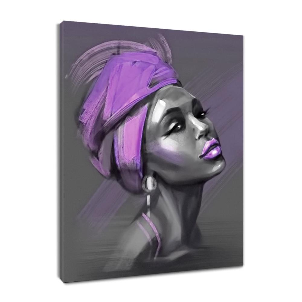 Ästhetisches Wandbild Afroamerikanische Frau mit lila Kopftuch - Leinwanddruck für stilvolle Wanddekoration in Wohnzimmer Schlafzimmer und Bad - 30x40cm - Ungerahmt - Ideal für moderne Lackierungen