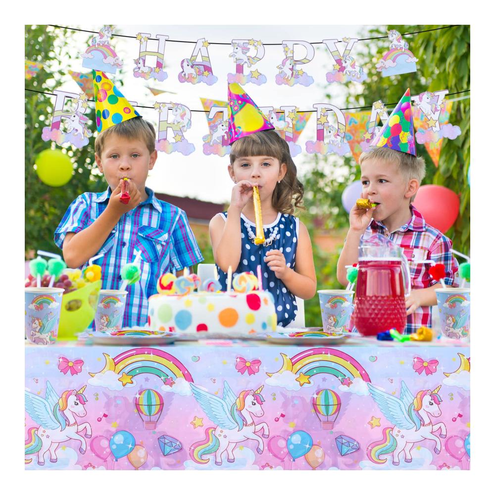 Einhorn Geburtstagsdeko Set - Partyzubehör & Dekoration für Kindergeburtstag - Einhorn Pappteller Becher Servietten & Tischdecke - Magische Einhorn Partygeschirr für unvergessliche Feiern