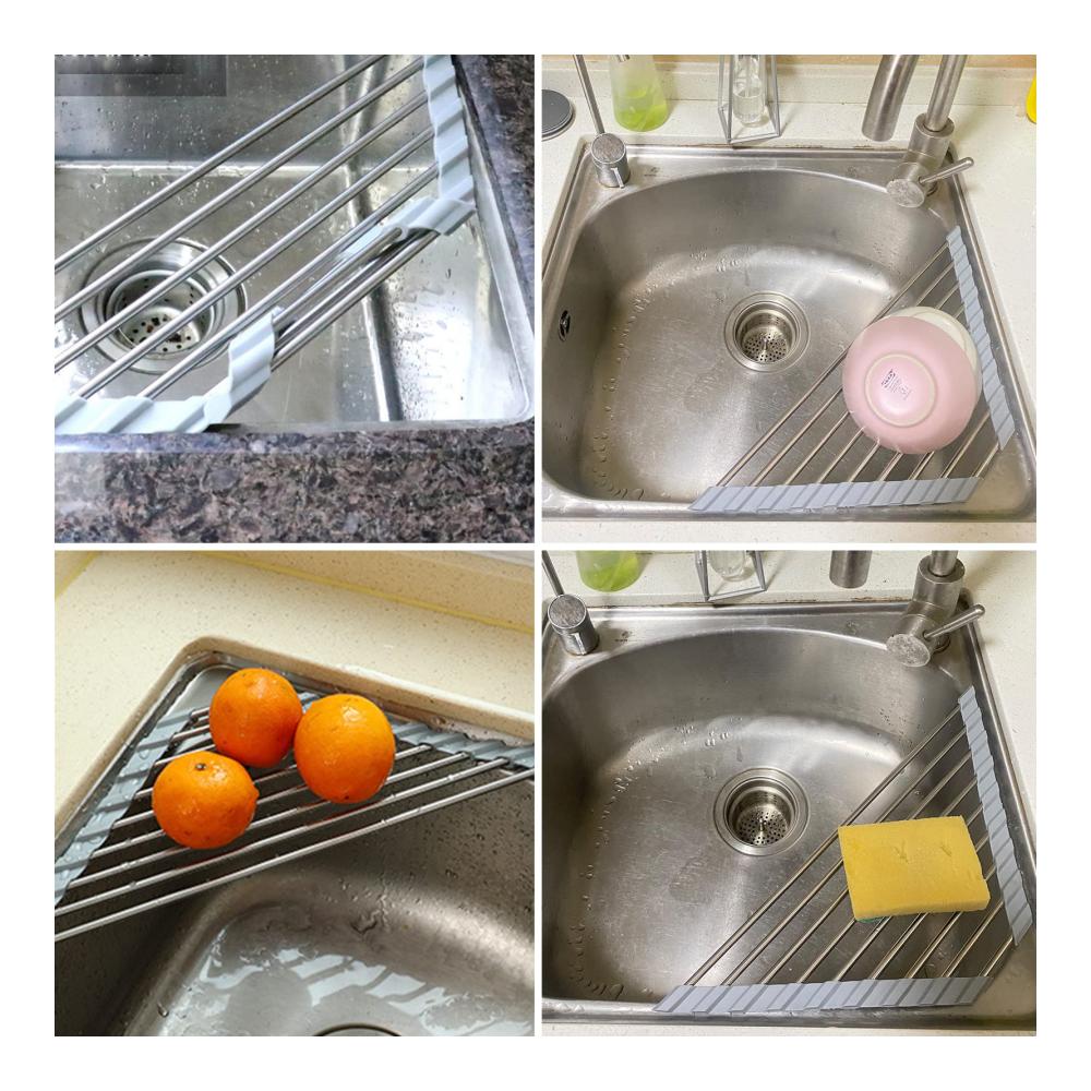 2 Stück Aufrollbare Geschirrtrockner Gestelle - Praktische Abtropfständer für Geschirr und mehr! Faltbares Edelstahl-Abtropfgestell für Küchenzubehör - Platzsparende Lösung für Obst und Gemüse