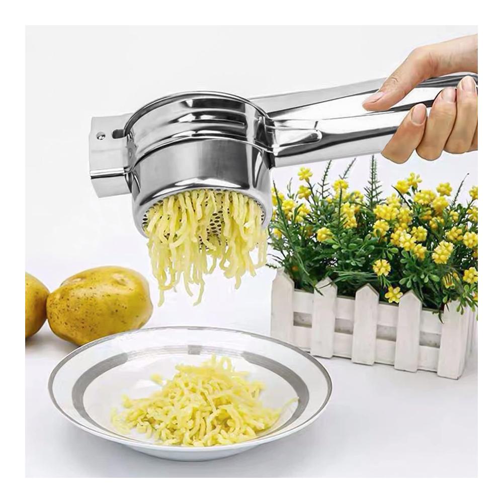 Edelstahl Kartoffelpresse mit 3 Wechselscheiben | Profi Stampfer für Kartoffelpüree Gemüse & Obst | Hochwertiger Küchenhelfer & Kochzubehör