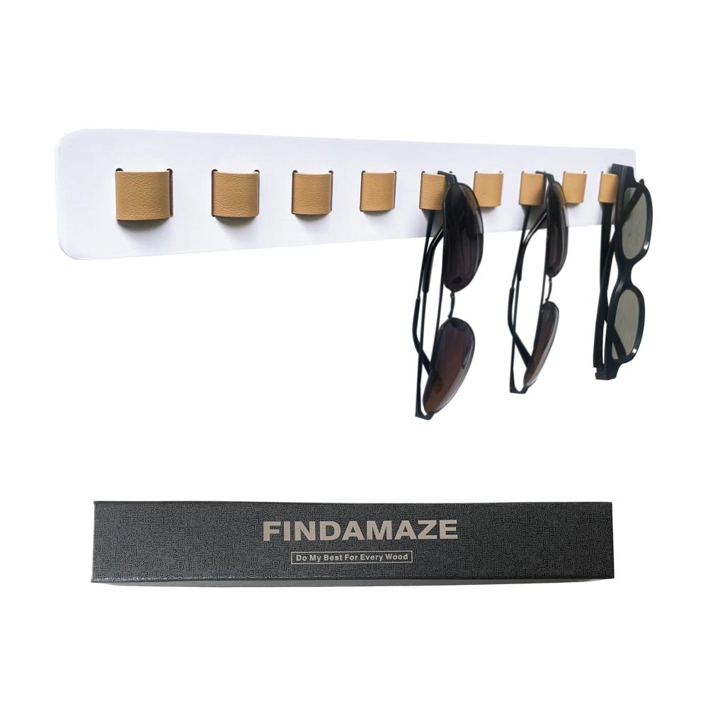 Brillenständer Hakenständer FINDAMAZE Holz Brillenhalter & Organizer Wandmontage | Platz für mehrere Brillen | Stilvolles Brillen-Display in Weiß | Praktischer Ständer & Stütze für Sonnenbrillen