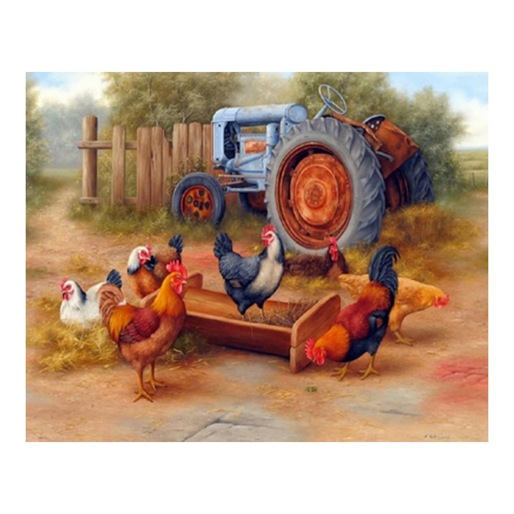 Erstklassiges Malset 5D-Diamant-Malerei-Kits für Erwachsene & Kinder - Traktor-Hühnerherde - DIY Malen Set für atemberaubende Wanddekoration - Kristall Strass Nach Zahlen Kunst - Perfekt für Zuhause (40 * 50cm