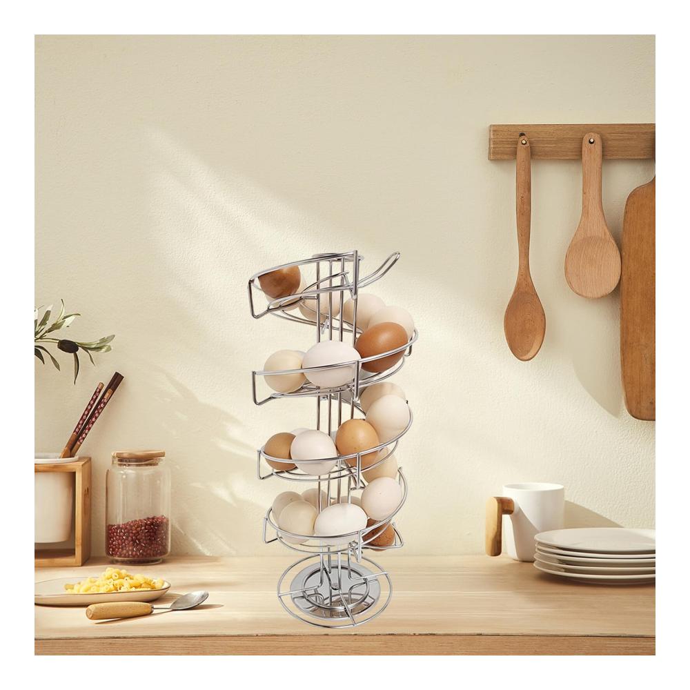 Entdecken Sie die Perfektion Innovativer Eierkorb-Schleuder-Dispenser - Modernes Spiral-Design aus Metall für Ihre Küche - Freistehend und platzsparend - Stabiler Eierhalter mit stilvoller Basis. Organisieren Sie Ihre Eier stil