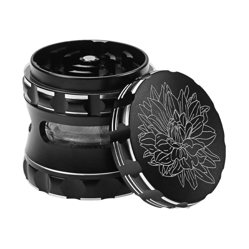 Entdecken Sie den Geschmack der Frische! DCOU Premium Aluminium Pfeffermühle 63mm 4-teilig mit Pollenfänger und kunstvoller Blumenschnitzerei in elegantem Schwarz. Genießen Sie perfekt gemahlenen Pfeffer für jede Mahlzeit. Robust stilvoll und funktional – Ihre Küche verdient das Beste