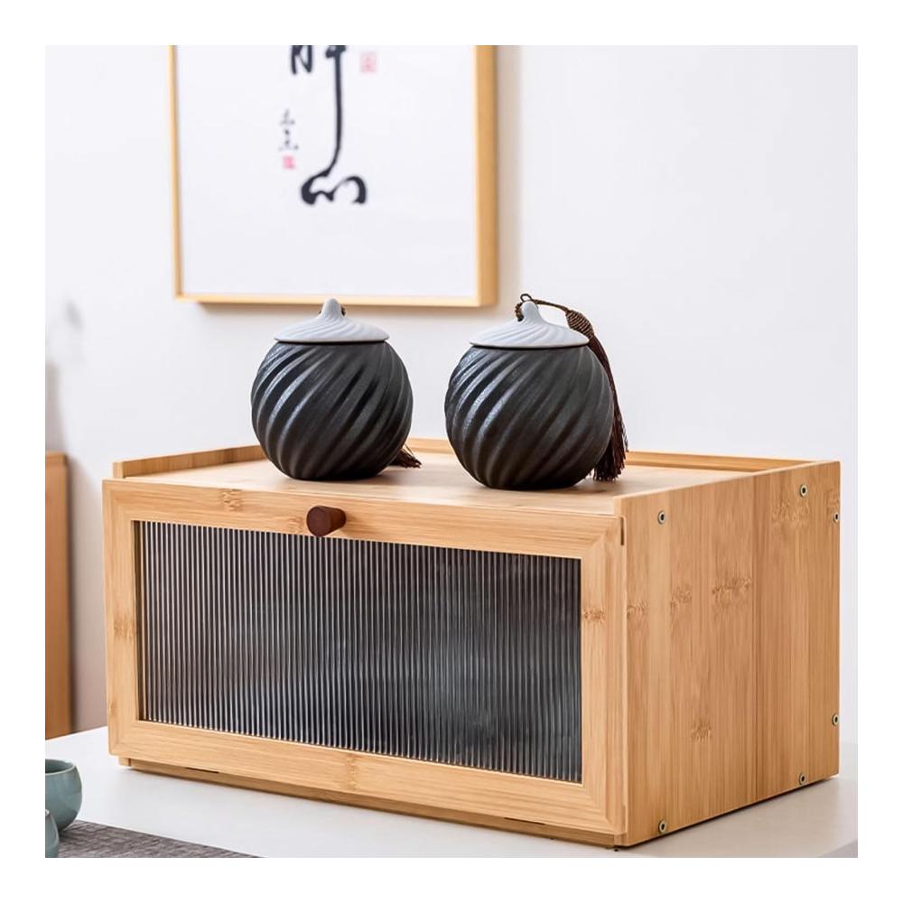 Holen Sie sich die Frische Brotkasten Holz mit Klappdeckel | Brotbox 40x24x20CM | Brotaufbewahrung in stilvollem Bambus | Atmungsaktiv & Nachhaltig | Inkl. Brotbehälter