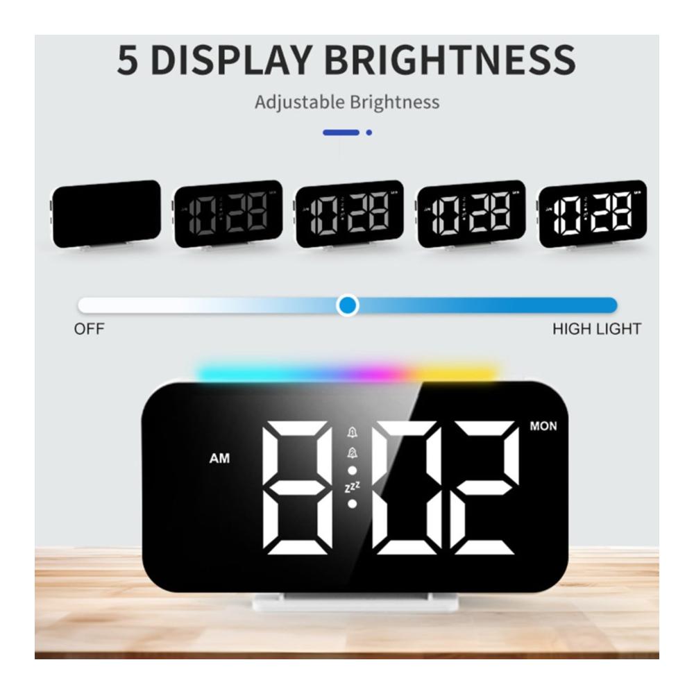 Entdecken Sie den ultimativen Komfort Digitaler Wecker mit RGB-Beleuchtung für den Nachttisch - 160 x 255 x 86 mm LED-Spiegeluhr und USB-Ladeanschluss - 10 Modi RGB-Nachtlicht 8 Farben LED-Anzeige. Machen Sie Ihren Morgen strahlender