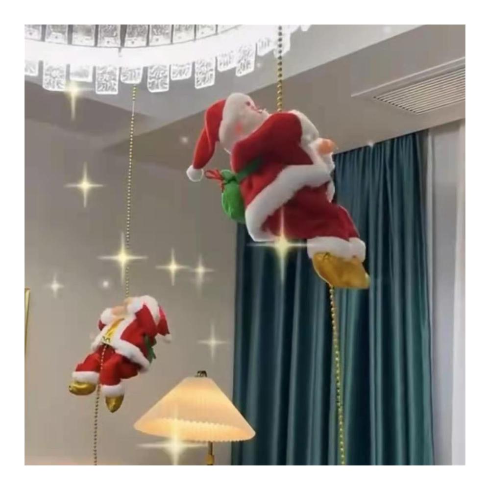 Elektrischer Weihnachtsmann Klettert Seil mit Musik - Dekorativer Zierschmuck für Weihnachtsbaum Fenster & Wände
