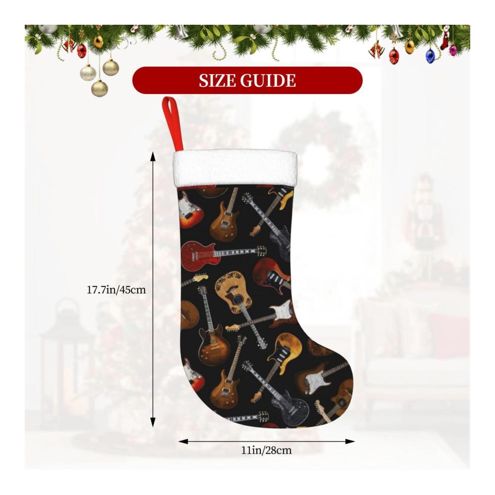 Einzigartige Nikolausstiefel Personalisierte Weihnachtsstrümpfe mit Gitarren-Design - Ideale Dekoration für die Familienurlaubsparty. Hochwertige Weihnachtssocken für festliche Atmosphäre