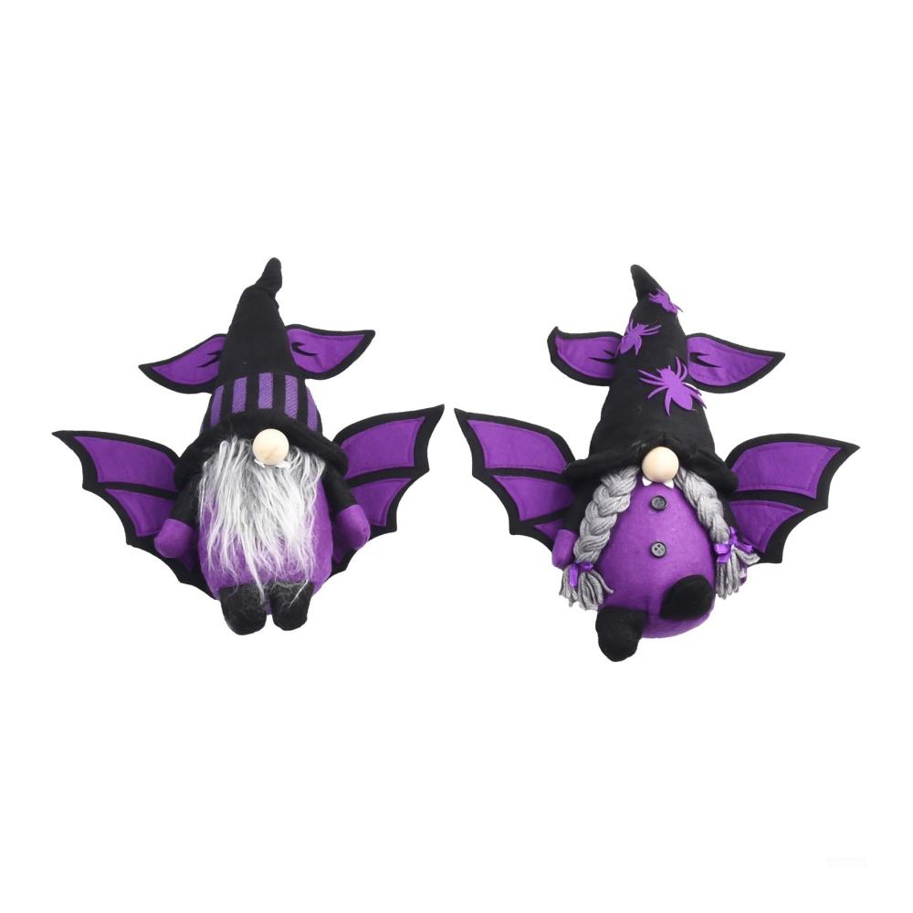 Entzückende handgefertigte Plüsch-Gesichtslose Puppen 2er-Set mit Fledermaus-Vampir alter Mann und Zwergmotiven - Perfekte Puppenornamente für einzigartige Dekorationen - 32 x 8 x 30 cm