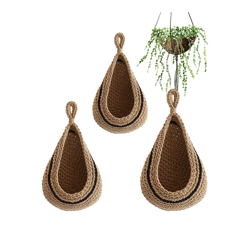 Handgewebte Obstkorb Hängekörbchen Set - Dekoratives Boho-Design für Küche und Bad - Perfekt für Hängeaufbewahrung - 3 Stück Wandkörbe