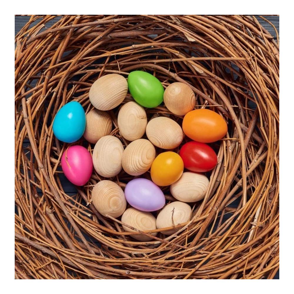 Bunte Ostereier Figuren Set - 12 Stück Holz-Eier zum Dekorieren und Aufhängen - Perfekt für Ostern Basteln und Dekorieren - Ca. 4 cm Große Holzeier zum Bemalen und Verschönern