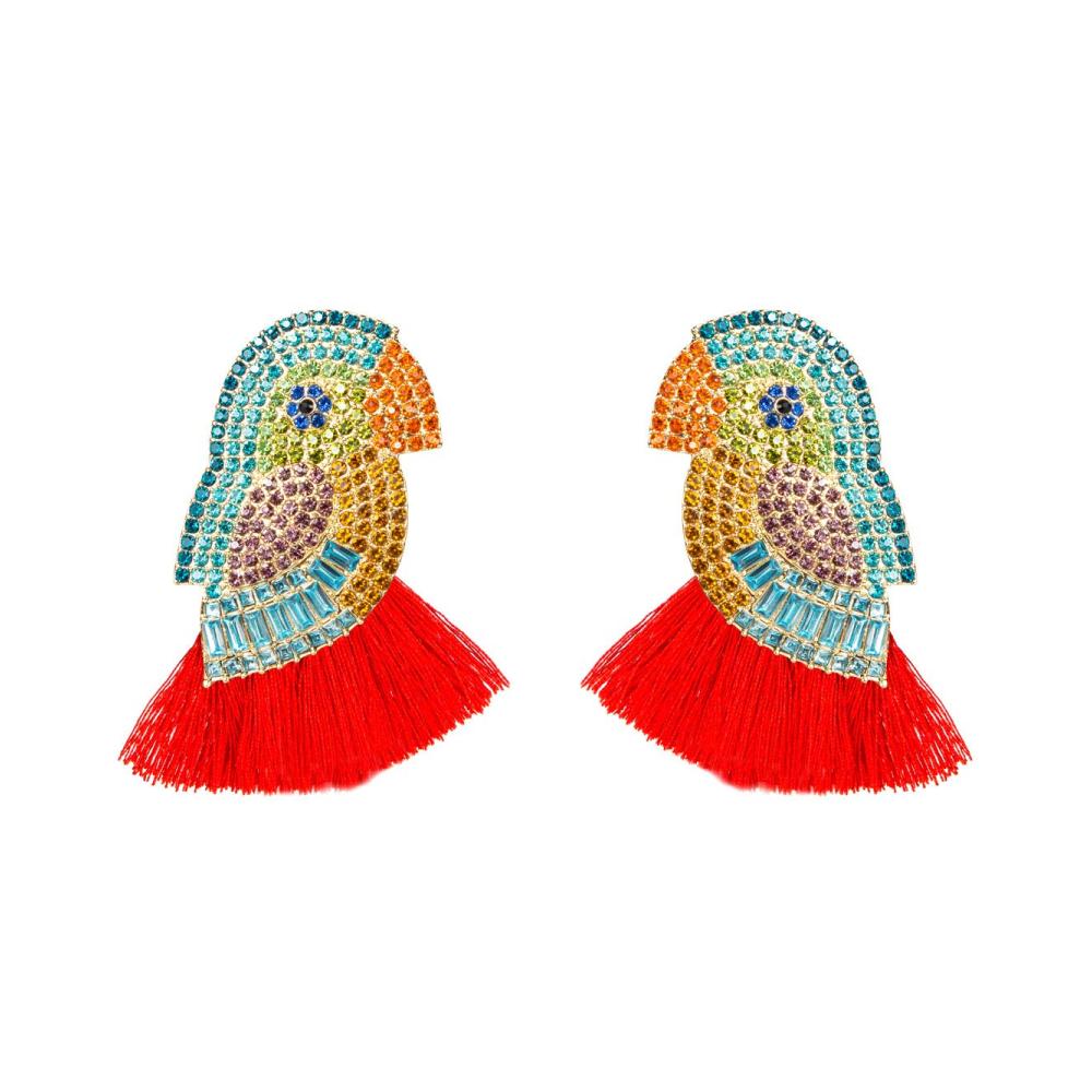 Entdecken Sie den Trend Ohrhaken Ohrringe mit lebendiger Papagei Quaste und funkelnden Diamanten – Einzigartiger Retro-Stil für Damen