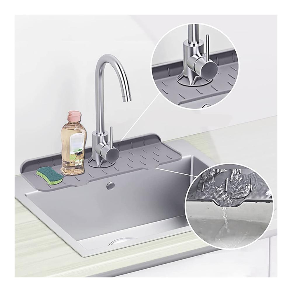 Silikon Spritzschutzmatte für Waschbecken - Saugfähiges Abtropfmatte Pad für Küchenarmaturen - Wasserhahn Absorbierende Silikon Matte in Grau - Küchenschutz für sauberes Arbeiten - Spülbecken
