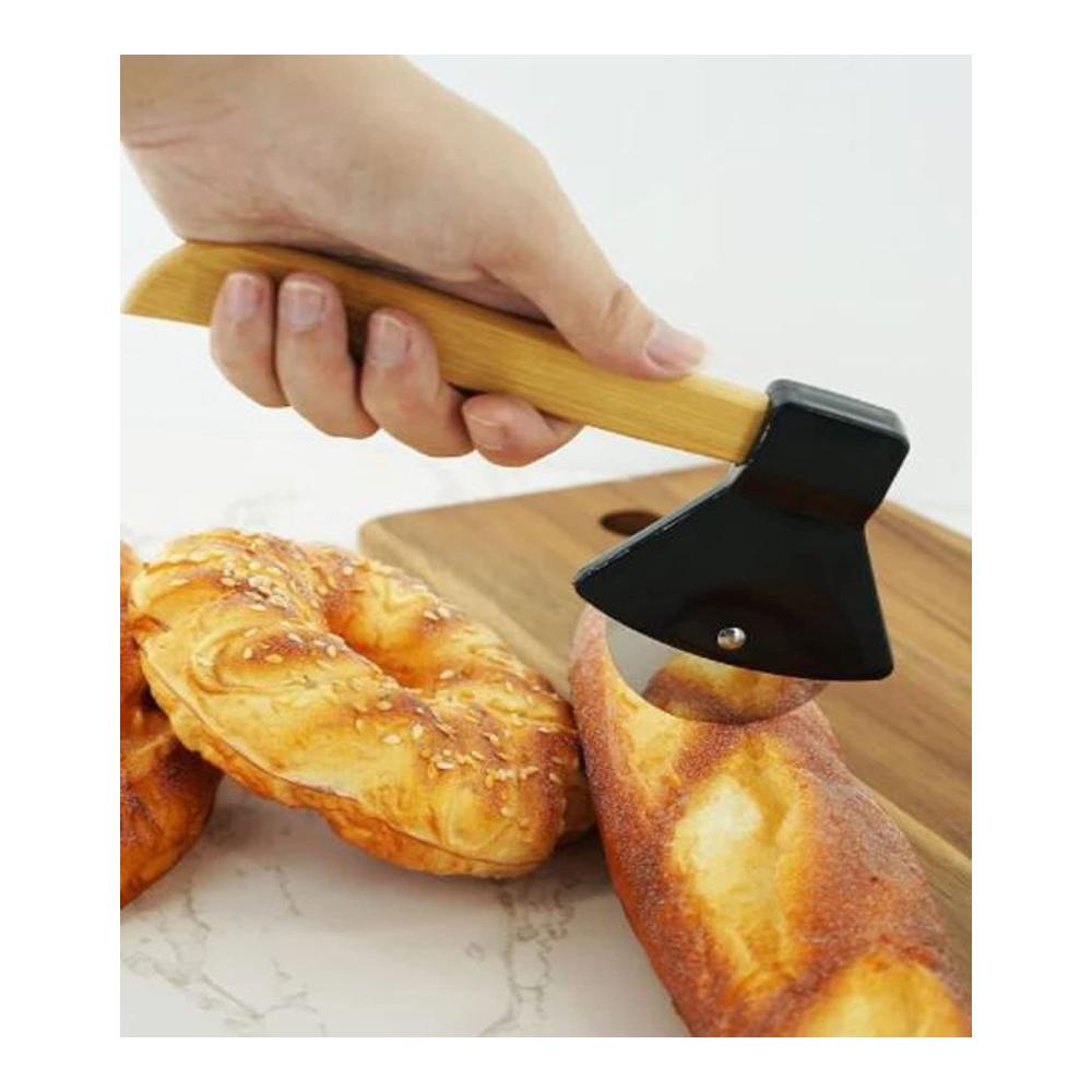 Premium Pizzaschneider Set | Pizzamesser und -roller | Präziser manueller Pizzaschneider aus Edelstahl mit Holzgriff | Ideal für Pizza Gebäck und Teig | Ergonomisches Design für m