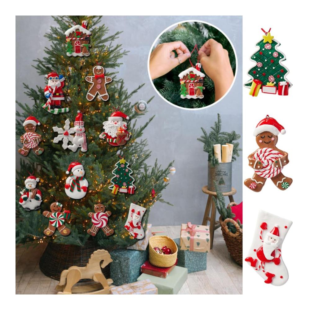 12er Set Weihnachtsbaumanhänger - Lebkuchenmann Schneemann Weihnachtsmann - Anhänger für den festlichen Baum - Dekorative Weihnachtsfiguren und -ornamente