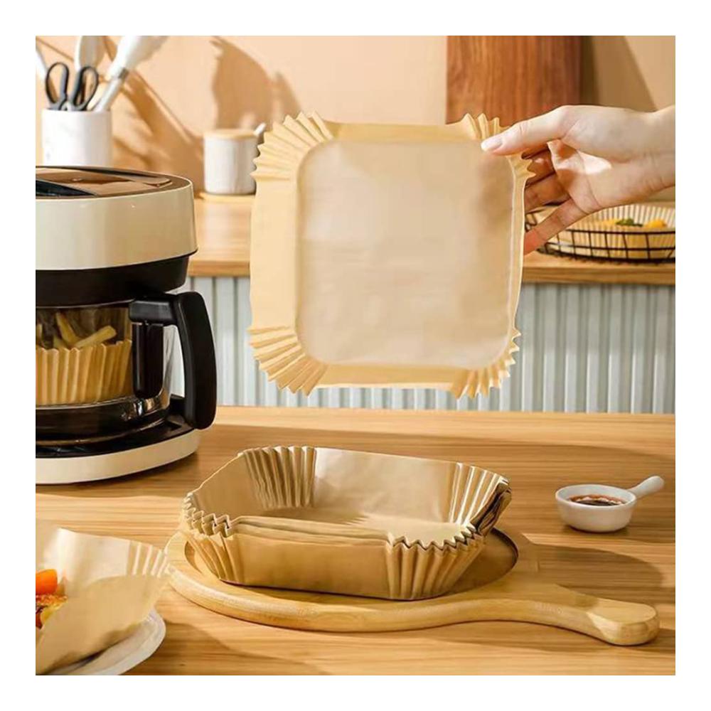 100 Stück Backpapier für Luftfritteusen Ofen & Mikrowelle | Einweg-Silikon-Ölpapiereinlagen zum Braten & Backen | Mehrzweck-Antihaft | Beige